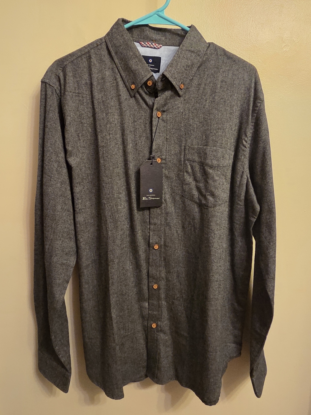 Ben Sherman NWT Men L Charcoal Gray Cotton Twill Button Down Shirt Mod Preppy
